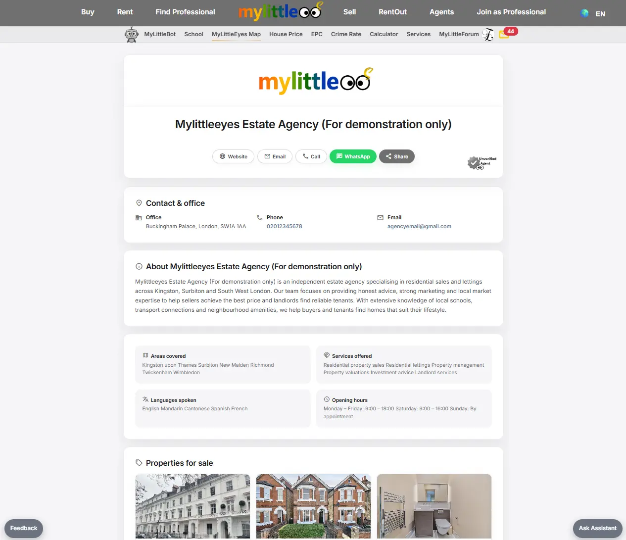 Estate agency profile preview