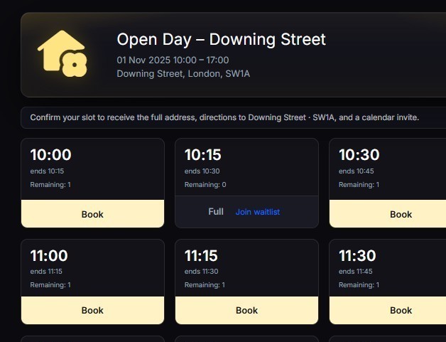 Open Day booking preview