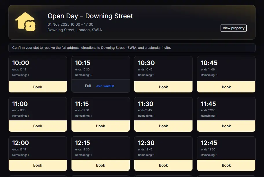 Open Day booking preview