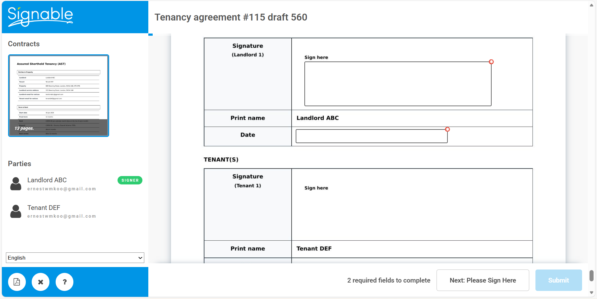 Signable emails both parties