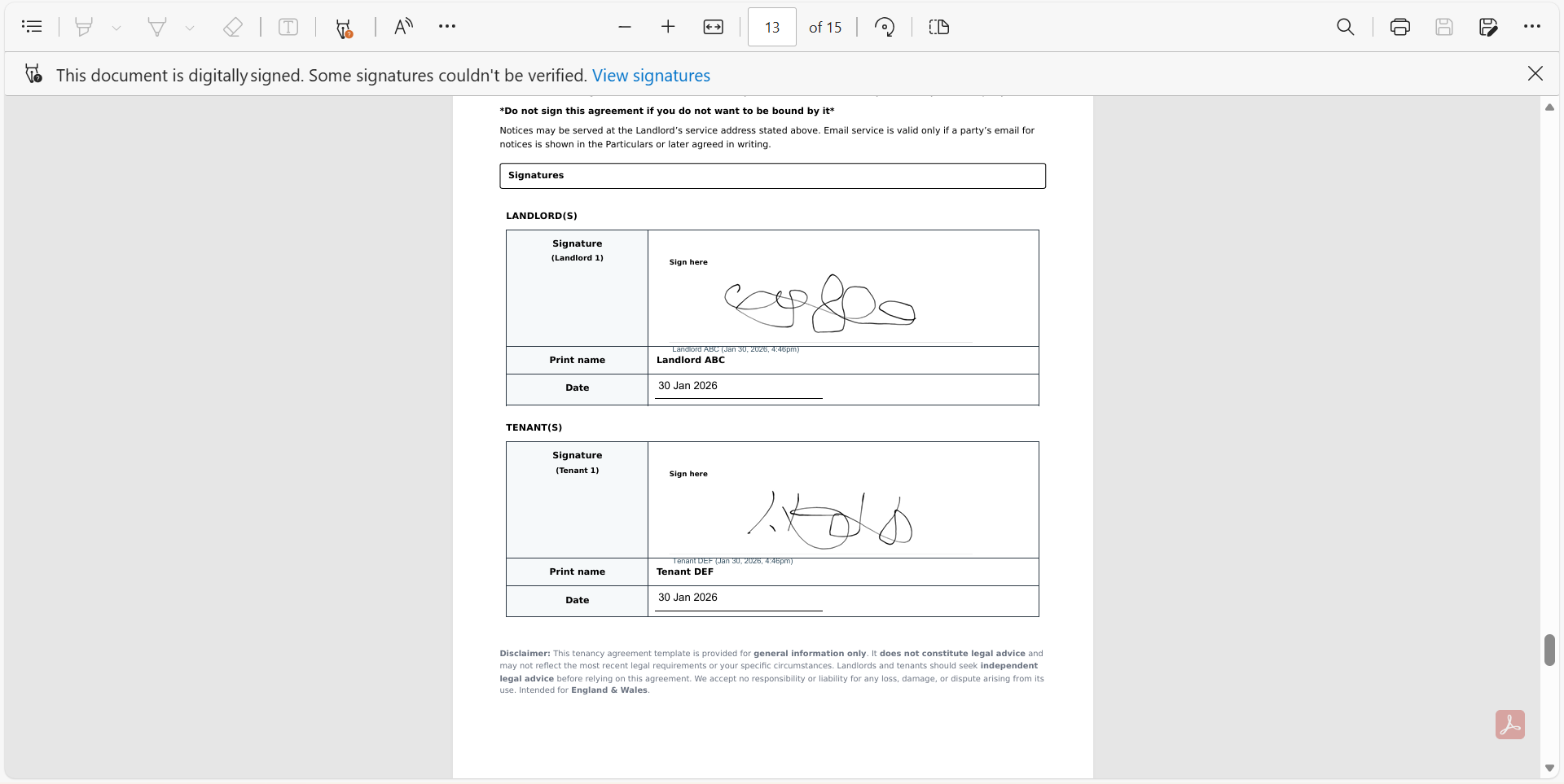 Final e-signed agreement