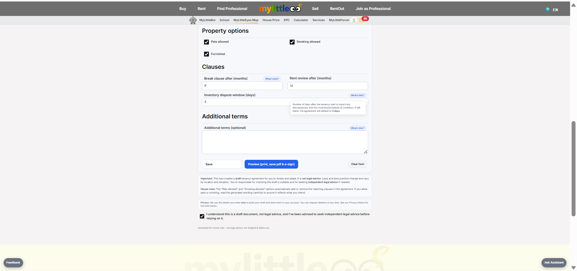 Check T&C before preview
