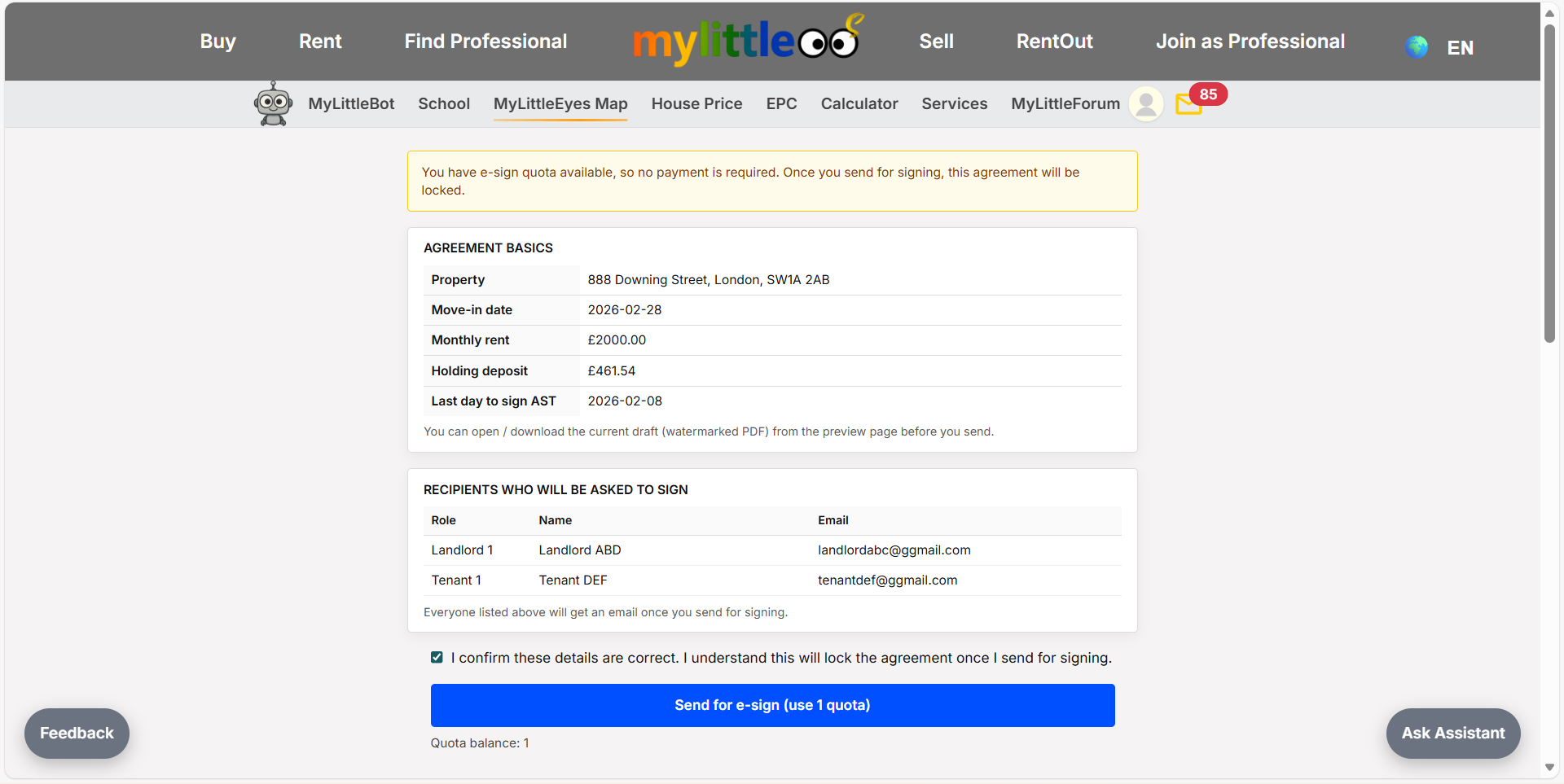 Confirm e-sign details