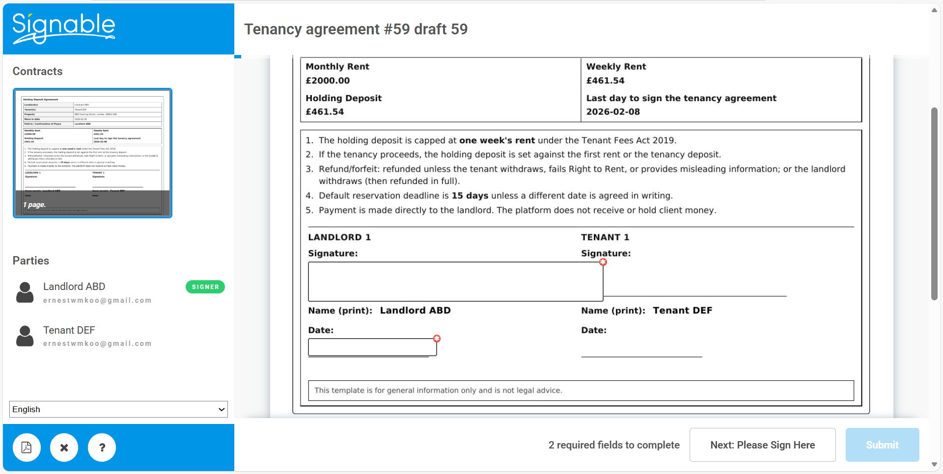 Both parties must e-sign