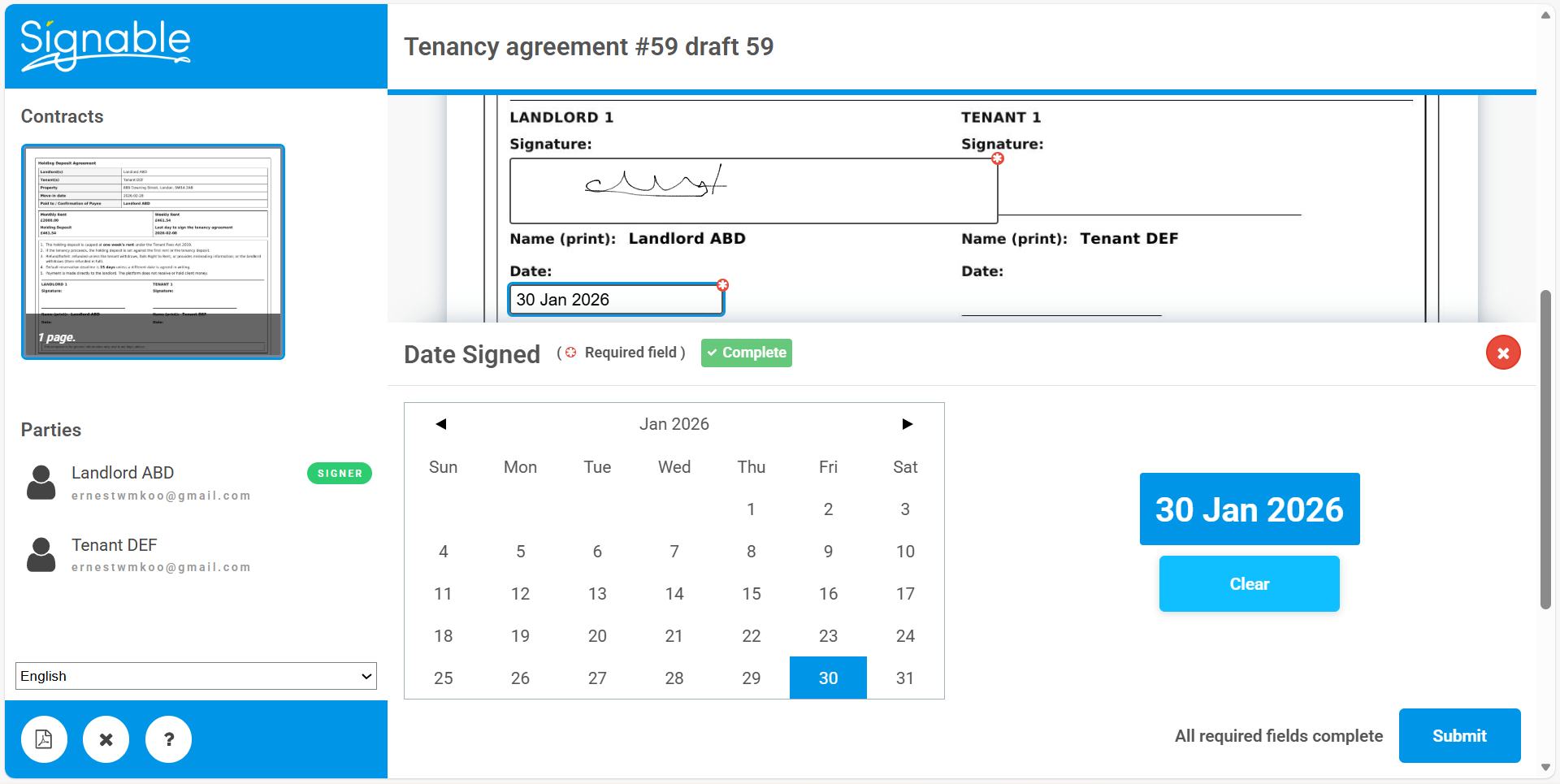 Set the signing date