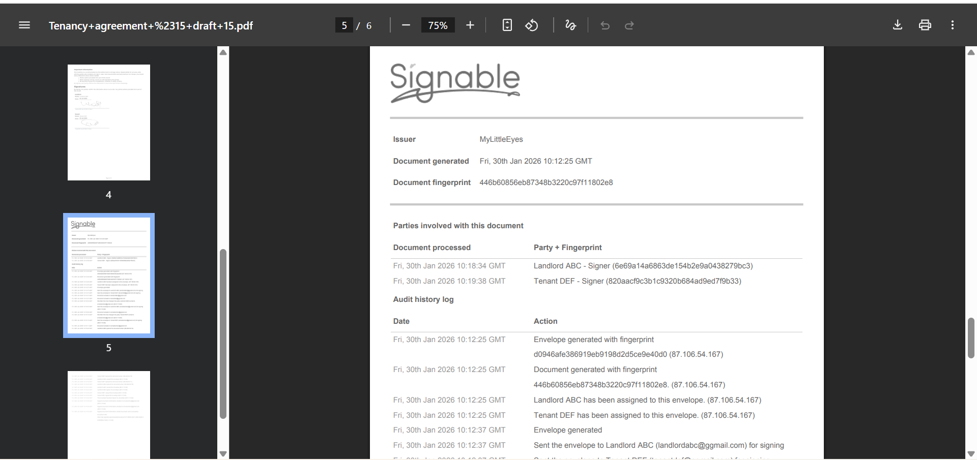 Signature details included