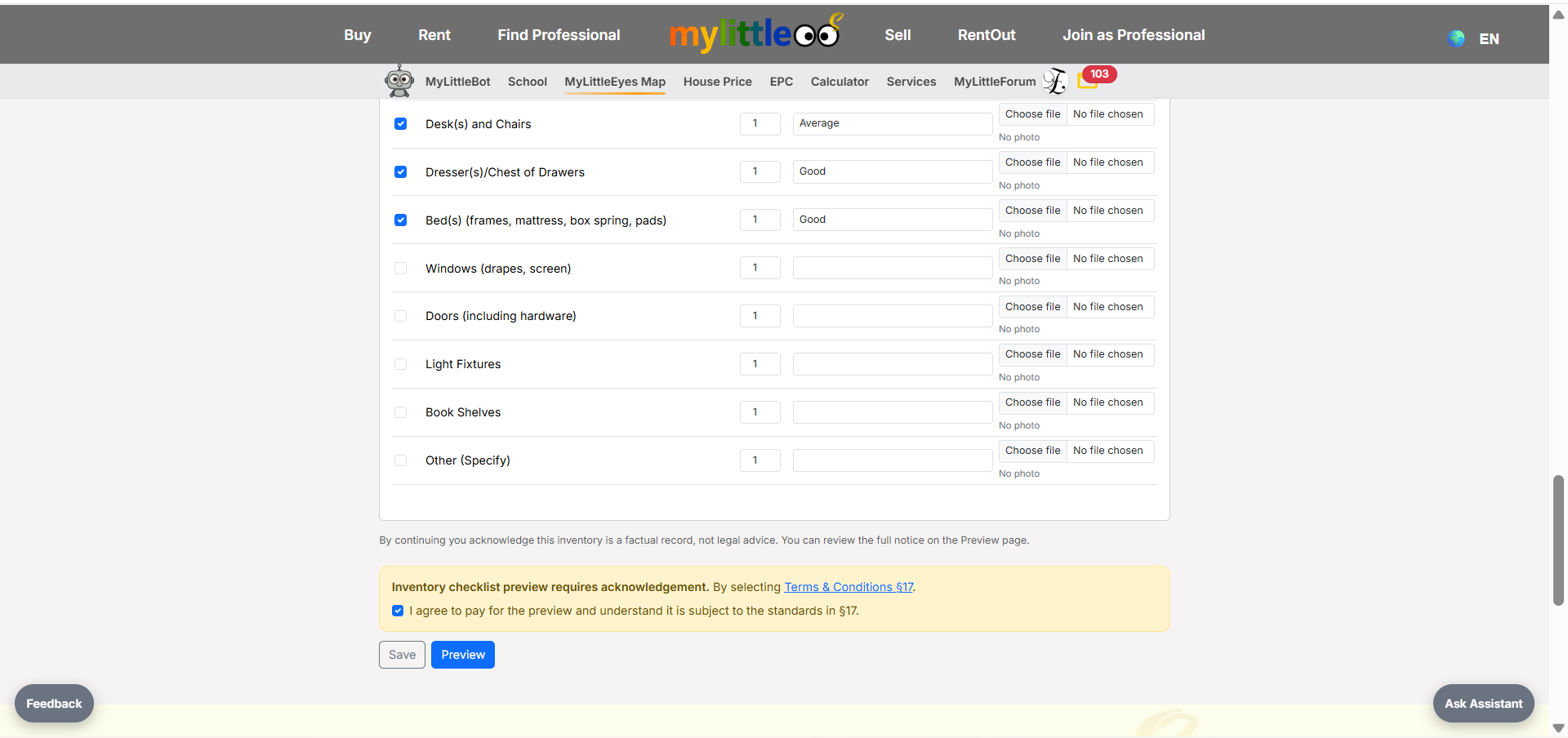 Check T&C and preview