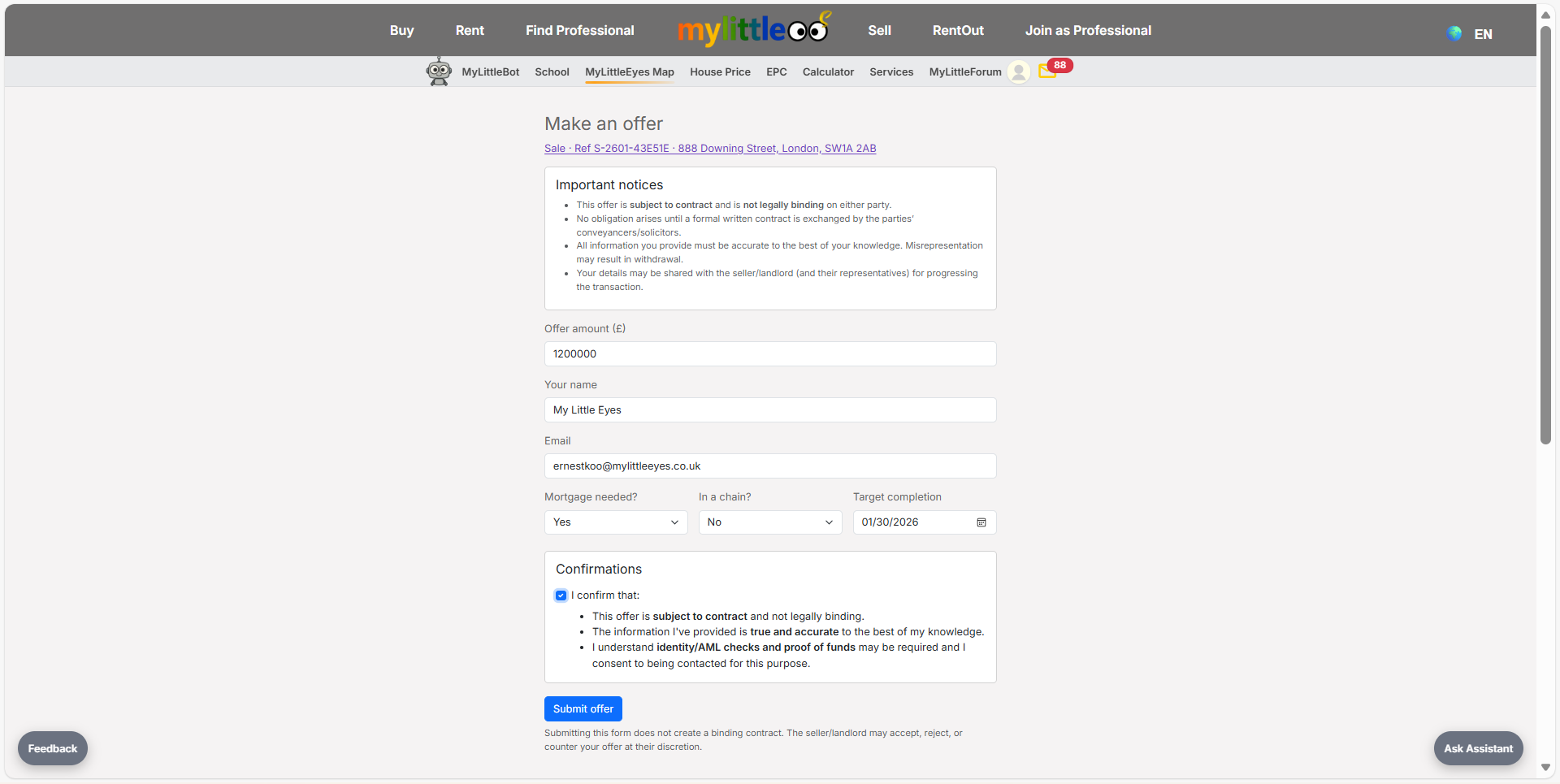 Buyer submits an offer