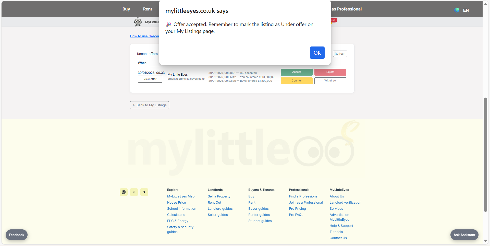 Accept and update listing