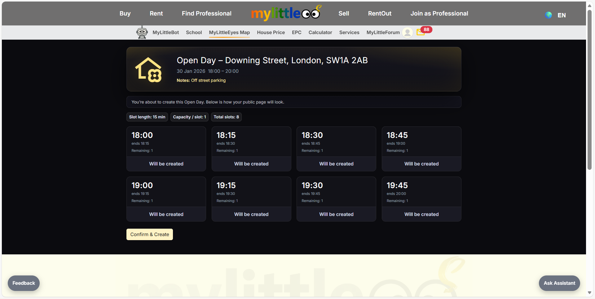 Preview slots before creating