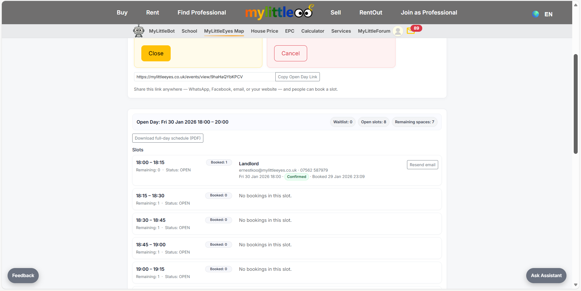 Track booked and open slots