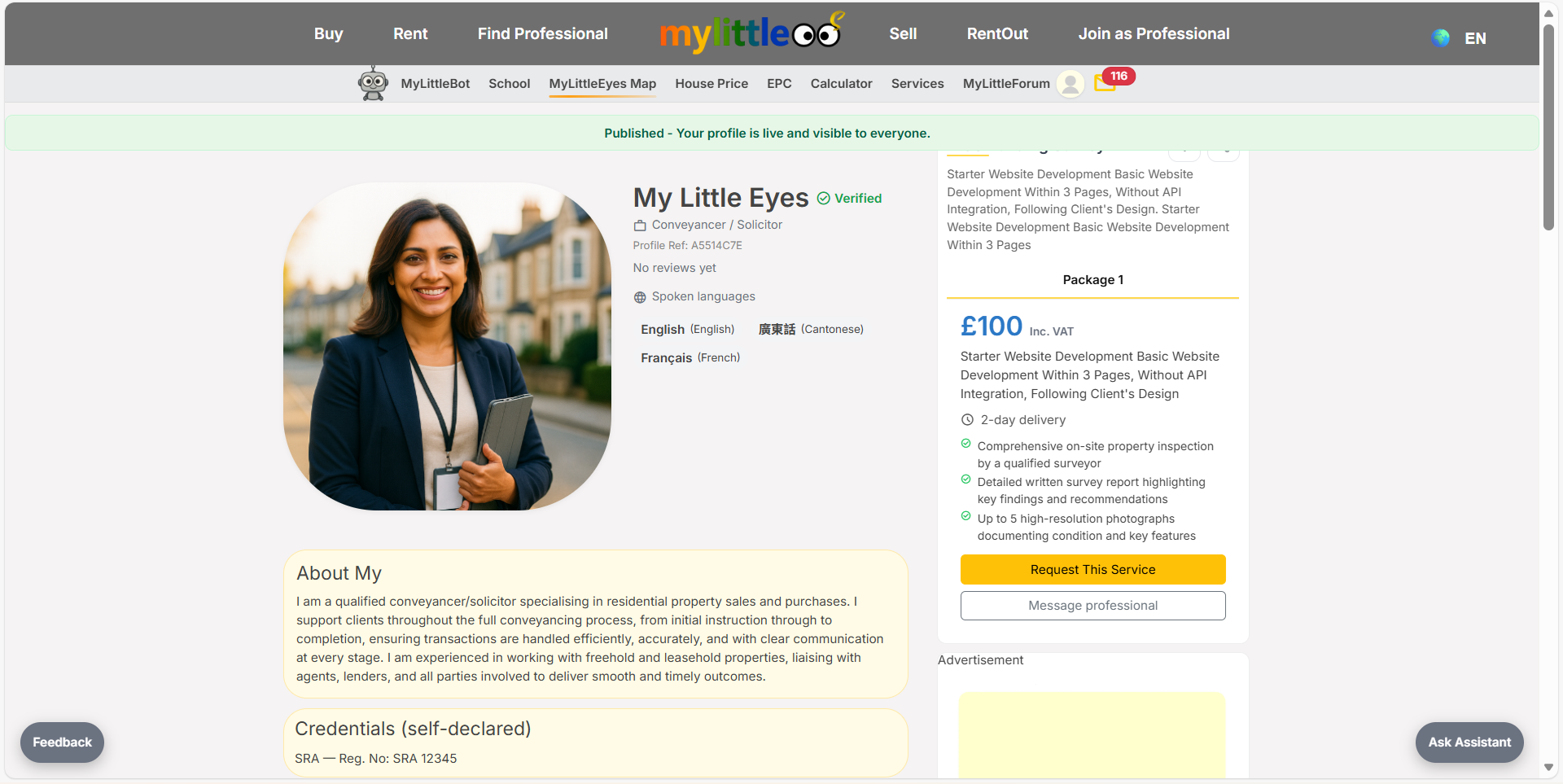 Live professional profile