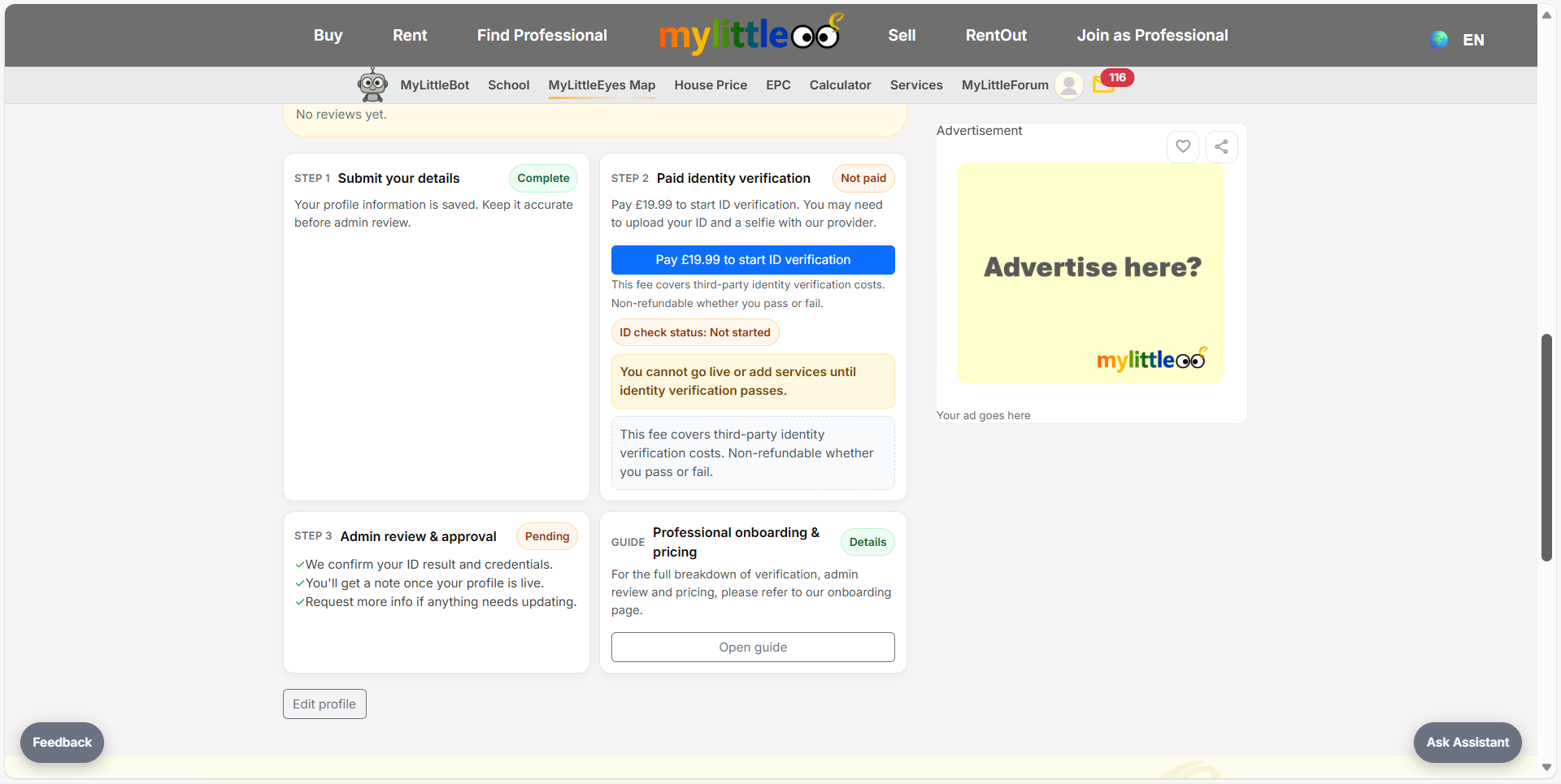 Pay and start ID verification