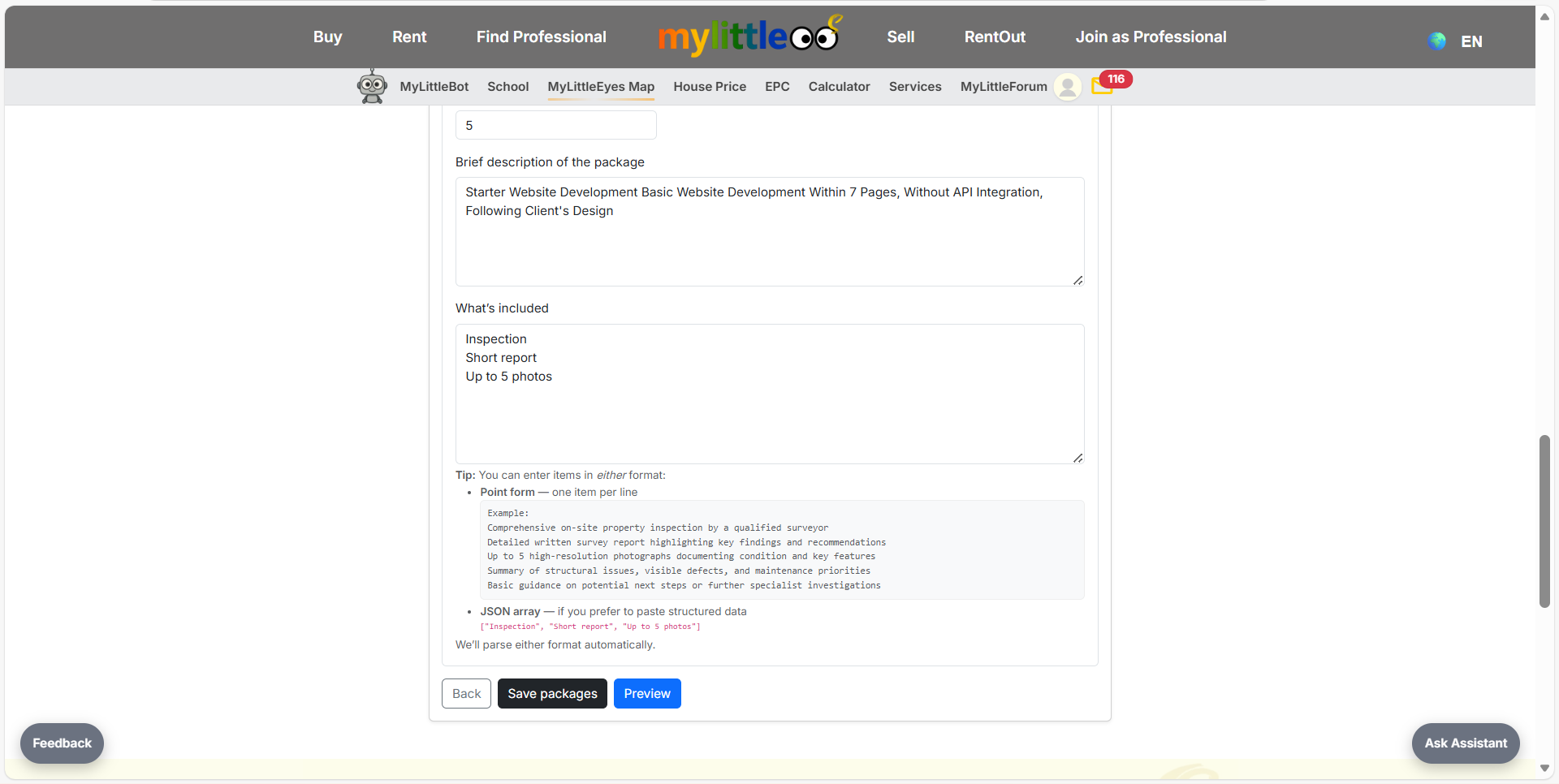 Define package details