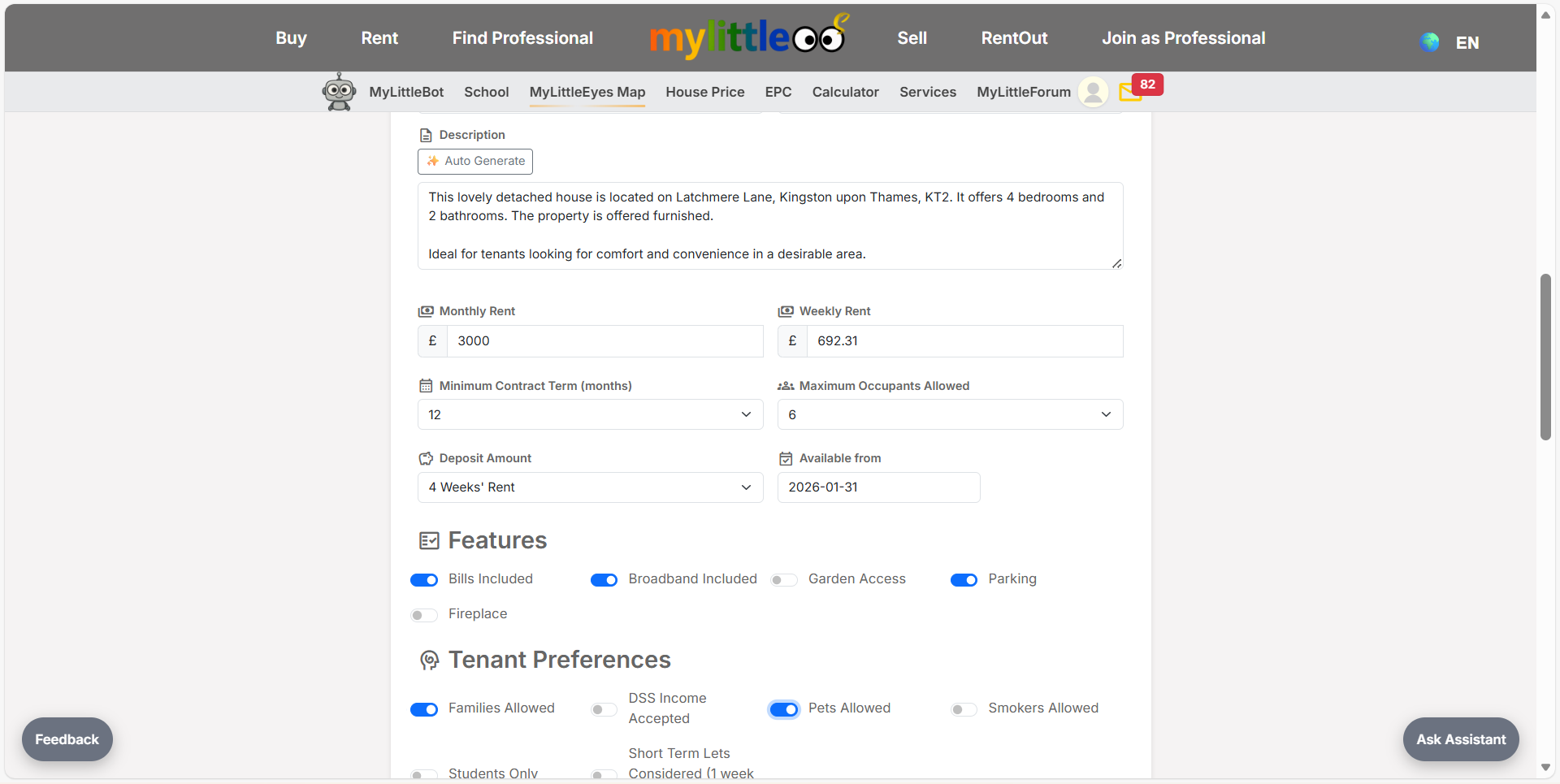 Describe and price the home