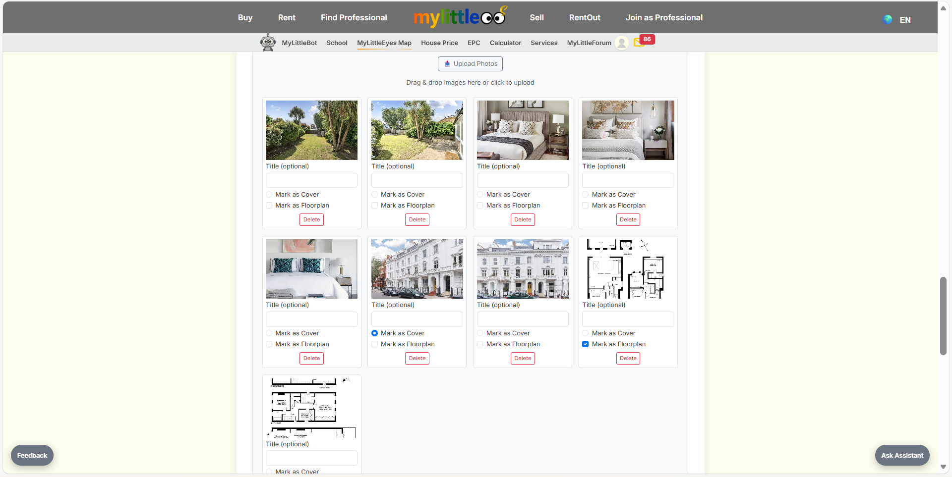 Upload photos and floorplans